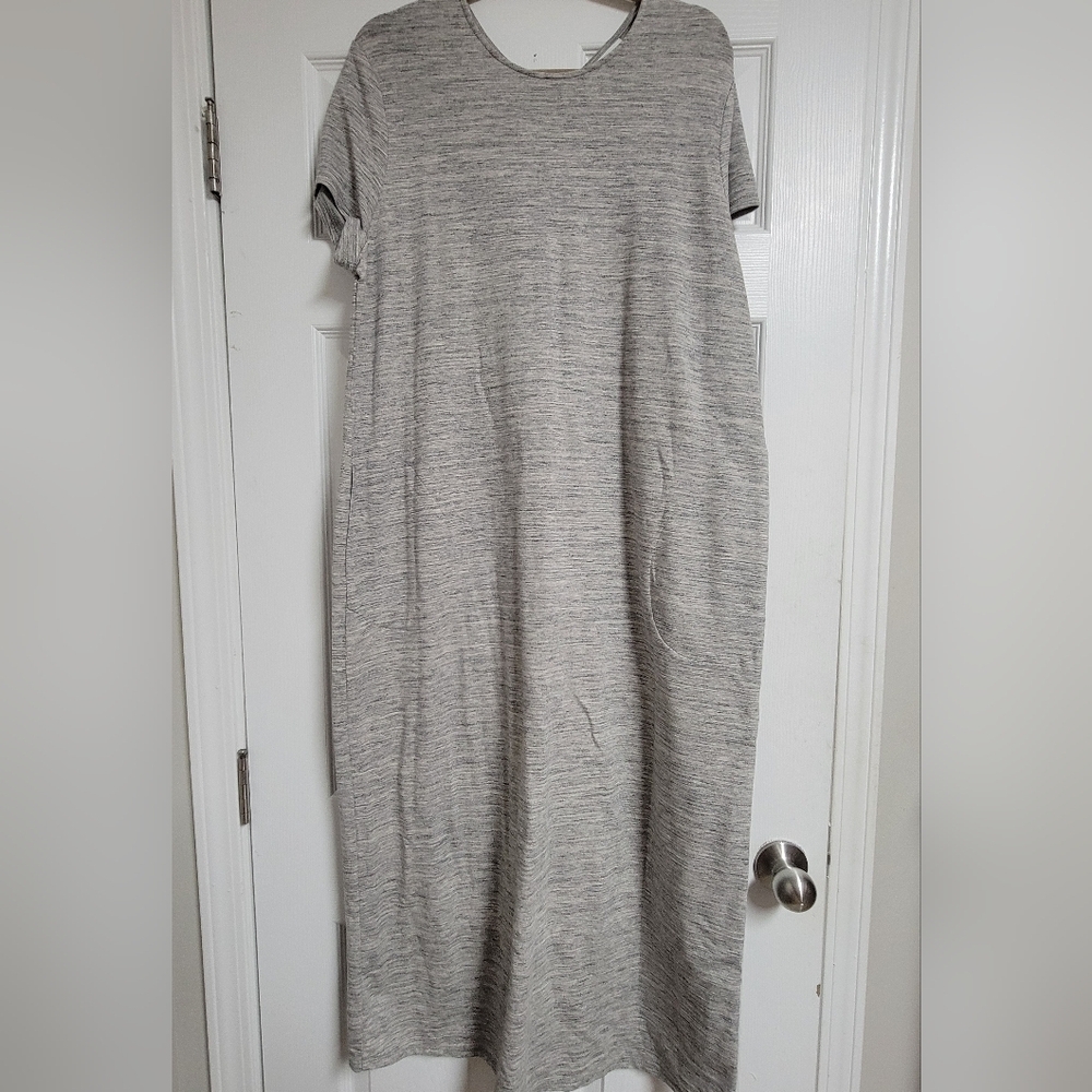 Pure Jill Grey Heather Pima Cotton Modal  Blend Jersey Short Sleeve Midi Dress.
